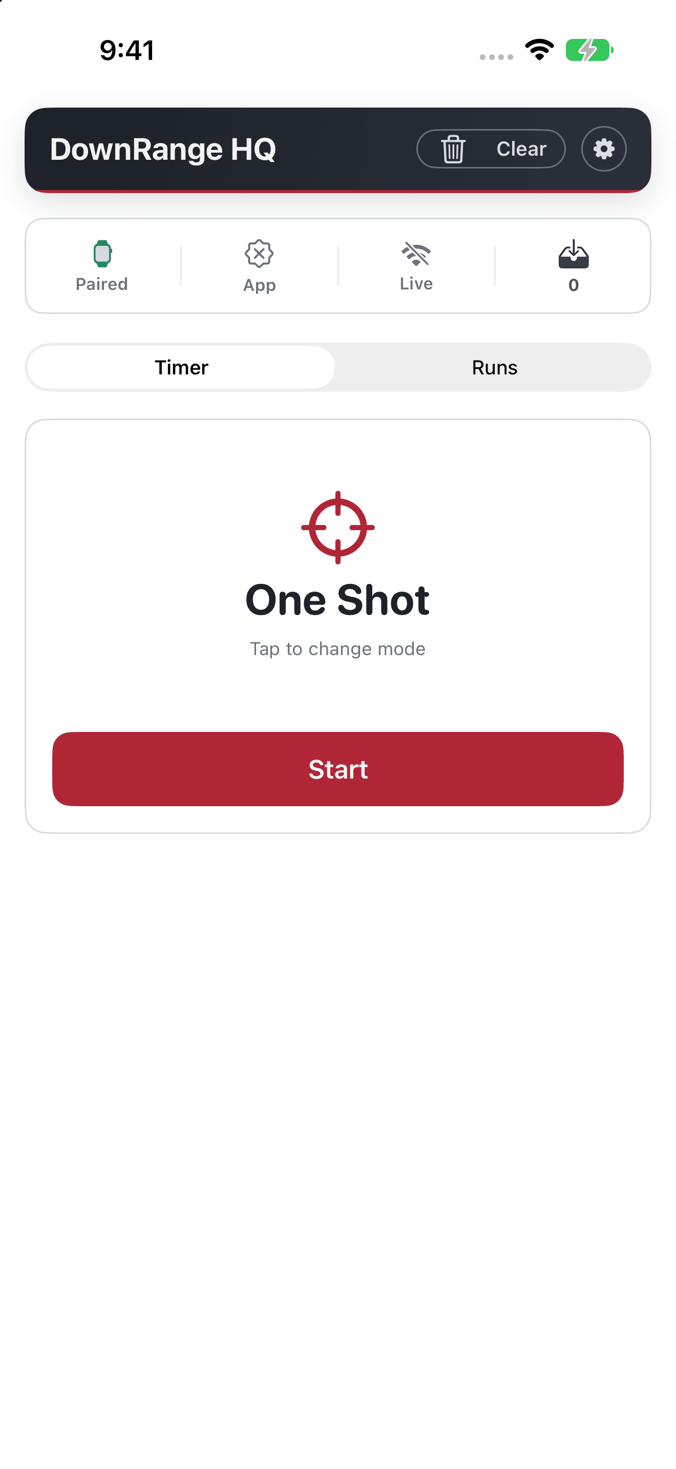 DownRangeHQ Shot Timer running on iPhone